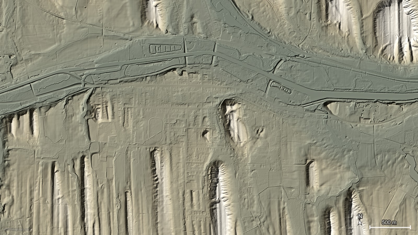 Lidar hillshade of Drumlin field near Palmyra, Wayne County, NY (Erie-Ontario Lowlands) (wide)